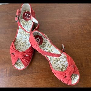 Suede red open toe wedges